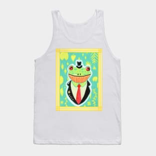 Dapper Green Tree Frog Man in a Tuxedo Tank Top